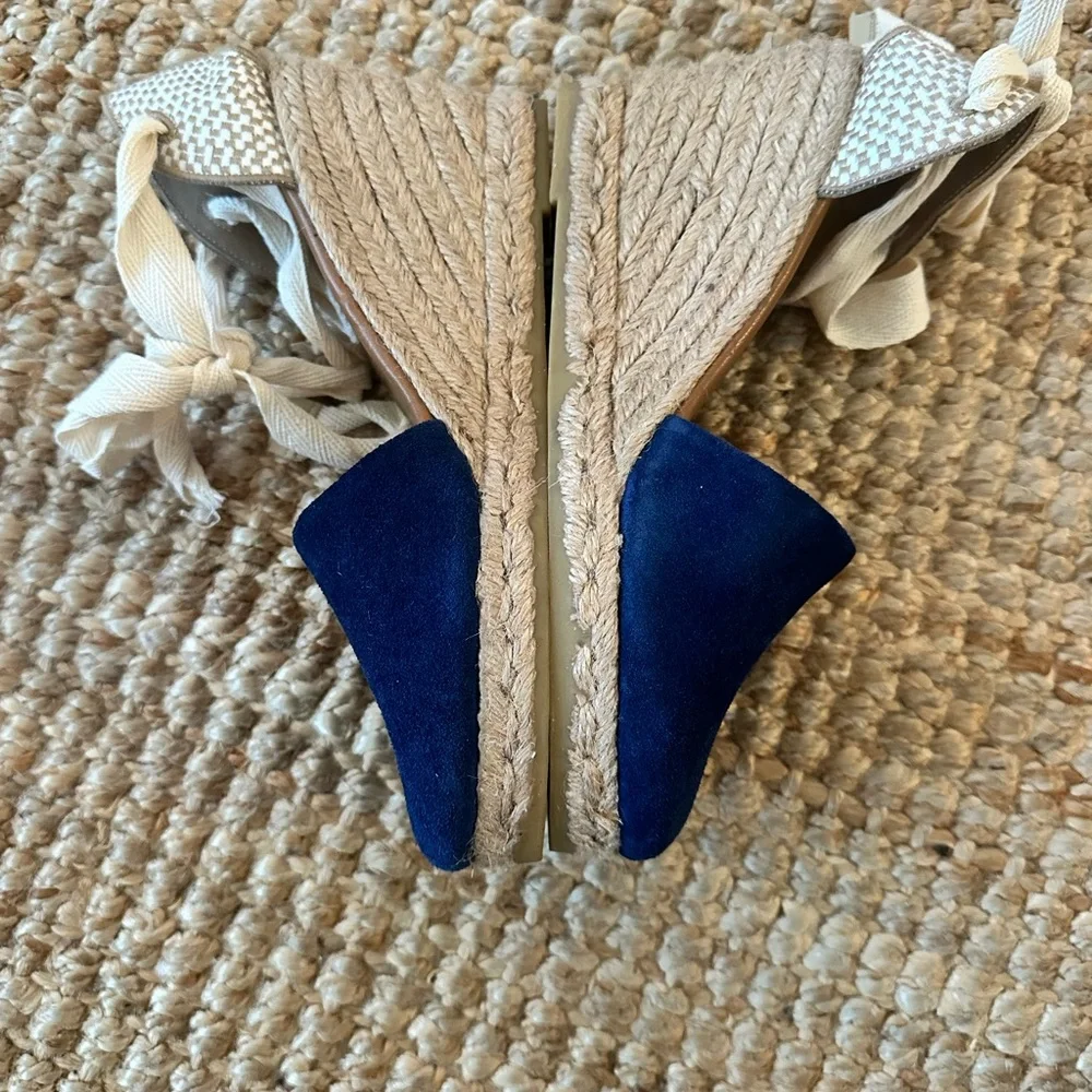BRUNO FERRINI Navy Blue suede Espadrille Wedge Shoes NWT SIZE 39